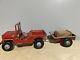 Oglesby Aluminum Vintage 1940's Playmate Willy's Toy Red Jeep Trailer Set