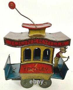 Old Antique 1922 TOONERVILLE TROLLEY Fontaine Fox WIND UP TOY with Driver