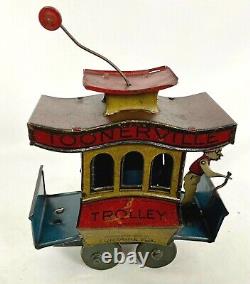 Old Antique 1922 TOONERVILLE TROLLEY Fontaine Fox WIND UP TOY with Driver