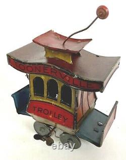 Old Antique 1922 TOONERVILLE TROLLEY Fontaine Fox WIND UP TOY with Driver