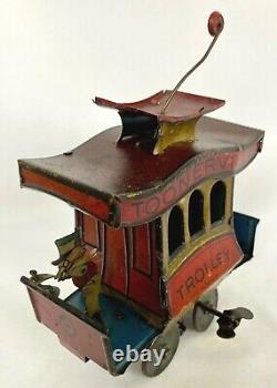 Old Antique 1922 TOONERVILLE TROLLEY Fontaine Fox WIND UP TOY with Driver