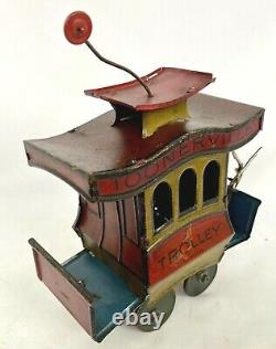 Old Antique 1922 TOONERVILLE TROLLEY Fontaine Fox WIND UP TOY with Driver