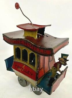 Old Antique 1922 TOONERVILLE TROLLEY Fontaine Fox WIND UP TOY with Driver