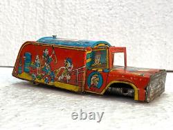 Old Vintage Rare Red Fire Engine Wind-up Truk Litho Print Toy Vehicle