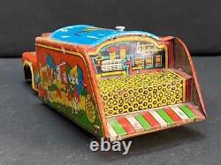 Old Vintage Rare Red Fire Engine Wind-up Truk Litho Print Toy Vehicle