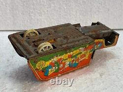 Old Vintage Rare Red Fire Engine Wind-up Truk Litho Print Toy Vehicle