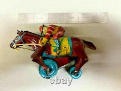 Original Tin Litho, Friction Race horse #8 with Jockey made in Japan VGC