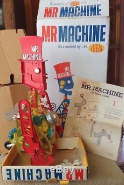 Original VINTAGE MR MACHINE IDEAL 1960 Robot, Box, Instructions, Wrench WORKS