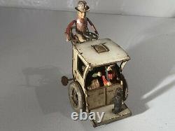 Original c. 1903 Lehmann Germany Tin windup Li-La Tin Toy Vehicle Figures & Dog