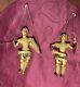 PAIR 2x Antique Vtg Knight Soldier Marionette Puppet Gold Armor Italian
