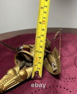 PAIR 2x Antique Vtg Knight Soldier Marionette Puppet Gold Armor Italian