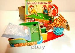 POOL Tin wind-up c1960 Lucky Monkey Playing Billiards Near Mint in Box by TPS NR