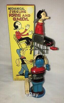 POPEYE JUGGLING OLIVE OYL Linemar WIND-UP NEAR MINT-1950's