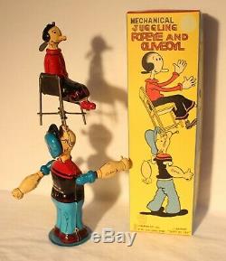 POPEYE JUGGLING OLIVE OYL Linemar WIND-UP NEAR MINT-1950's