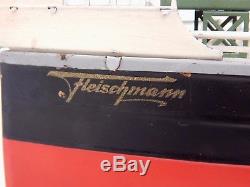 Pair of Vintage German Fleischmann Toy Tin Wind Up Painted Esso Oil Tanker Boats