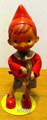 Pinocchio Metal Wind-Up Toy Circa 1950 Plays Cymbals and Sways 11 1/2 Tall