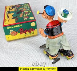 Popeye Roller Skater mechanical tin toy TPS Japan T. P. S. Linemar 1957 SEE MOVIE