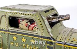 Pressed Steel Marx Tin Litho Hq 7 Staff G Man Pursuit Car Windup Toy Ultra Rare