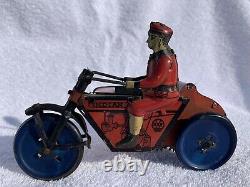 RARE 1920s MARX INDIAN MOTORCYCLE & SIDECAR TIN LITHO WIND-UP TOY READ