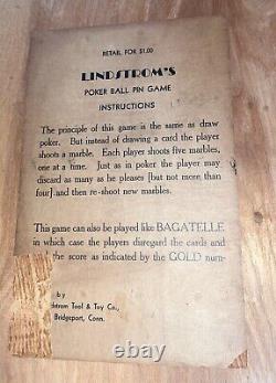 RARE 1930's Lindstrom's Wooden Tabletop Poker Pinball Bagatelle Antique Game