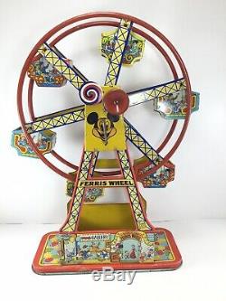 RARE 1950s J CHEIN & CO MICKEY MOUSE DISNEY FERRIS WHEEL WIND UP TIN LITHOGRAPH