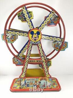 RARE 1950s J CHEIN & CO MICKEY MOUSE DISNEY FERRIS WHEEL WIND UP TIN LITHOGRAPH