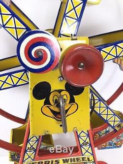 RARE 1950s J CHEIN & CO MICKEY MOUSE DISNEY FERRIS WHEEL WIND UP TIN LITHOGRAPH