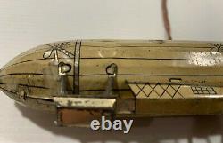 RARE Antique ASGW German Tin-Litho Wind-up Zeppelin Dirigible Blimp Airship Toy