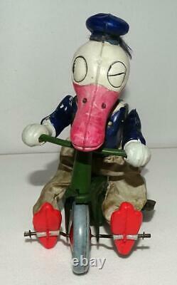 RARE BOXED ORIG. SETDISNEY 1930'sDONALD DUCK CYCLISTWIND-UP TOY-ENGLISH MARKET