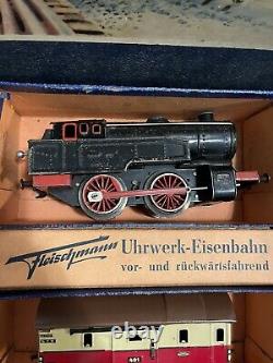 RARE Fleischmann US Zone Germany Tin Wind Up Train Set. Original Box. Works