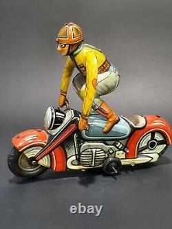 RARE GÖSO / GOSO W. GERMANY MOTORCYCLE TIN TOY WIND UP ACROBAT Missing Key