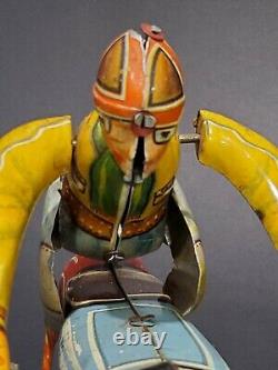 RARE GÖSO / GOSO W. GERMANY MOTORCYCLE TIN TOY WIND UP ACROBAT Missing Key