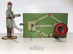 RARE HOME RUN KING BASEBALL TIN LITHO WIND UP TOY MADE IN USA BY SELRITE 1920s