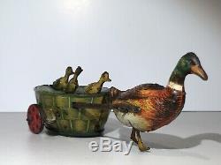 RARE LEHMANN QUACK QUACK QUACK DUCK TIN LITHO WIND UP TOY MADE IN GERMANY 1920s