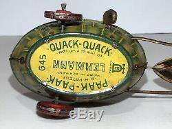 RARE LEHMANN QUACK QUACK QUACK DUCK TIN LITHO WIND UP TOY MADE IN GERMANY 1920s