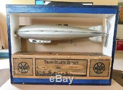 RARE MARX 30S TRANS ATLANTIC TIN 16 FLYING ZEPPELIN WIND UP PROPELLER With BOX