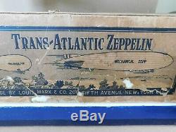 RARE MARX 30S TRANS ATLANTIC TIN 16 FLYING ZEPPELIN WIND UP PROPELLER With BOX