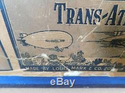 RARE MARX 30S TRANS ATLANTIC TIN 16 FLYING ZEPPELIN WIND UP PROPELLER With BOX