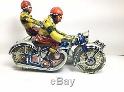 RARE TIPPCO Wind-Up Tin Toy Sidecar Motorcycle SILVER RACER +Quality Rep box