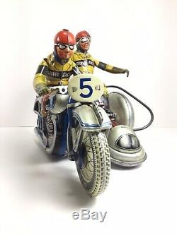 RARE TIPPCO Wind-Up Tin Toy Sidecar Motorcycle SILVER RACER +Quality Rep box