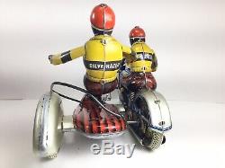 RARE TIPPCO Wind-Up Tin Toy Sidecar Motorcycle SILVER RACER +Quality Rep box