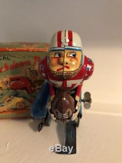 RARE Vintage 1950's Linemar Tin Wind Up Toy Mechanical TOUCHDOWN PETE with Box
