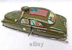 RARE Vintage 50's Louis Marx Toys 11 Tin Wind Up ARMY STAFF CAR