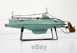 RARE! Vintage Bing 1920s Tin Submarine 10.5 Working Clockwork w Stand Germany