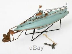 RARE! Vintage Bing 1920s Tin Submarine 10.5 Working Clockwork w Stand Germany