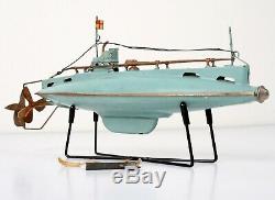 RARE! Vintage Bing 1920s Tin Submarine 10.5 Working Clockwork w Stand Germany