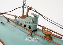 RARE! Vintage Bing 1920s Tin Submarine 10.5 Working Clockwork w Stand Germany