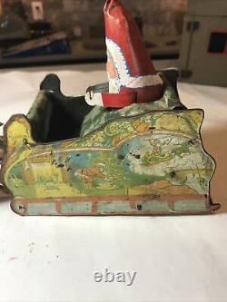 RARE Vintage Ferdinand Strauss Santee Claus Mechanical Toy Wind Up Tin Litho