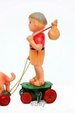 RARE Vintage Kuramochi Orphan Annie & Sandy Celluloid Japan Tin Wind-up Toy
