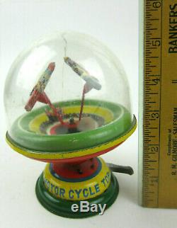 RARE Vintage Linemar MAGIC MOTOR CYCLE TOP Wind-Up Motorcycle Tin Toy Japan